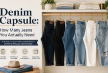Denim capsule wardrobe featuring six essential pairs of jeans in different washes and styles for a minimalist closet