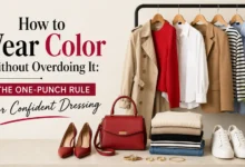 How to wear color without overdoing it using the One-Punch Rule with a neutral wardrobe and one bold red fashion statement.