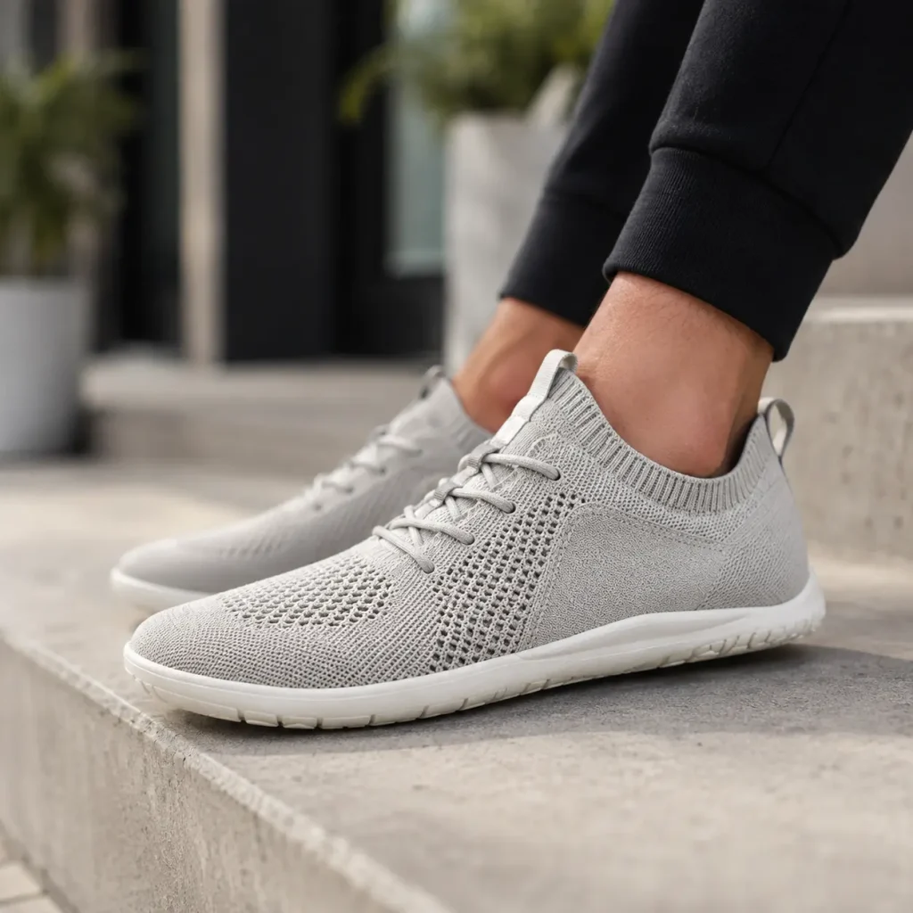 Adapt Knit Trainer breathable knit sneakers worn casually in a modern outdoor setting