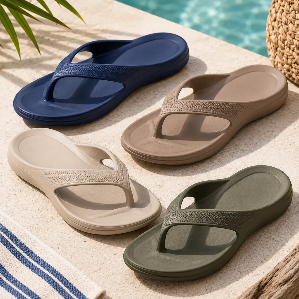 Archies classic arch support flip flops in navy and neutral tones for casual summer wear