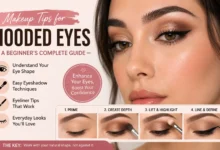 Beginner-friendly hooded eyes makeup tutorial showing soft eyeshadow, winged eyeliner, and step-by-step techniques for enhancing hooded eyes.