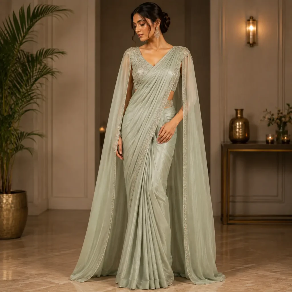Stylish cape saree outfit for women with elegant modern styling