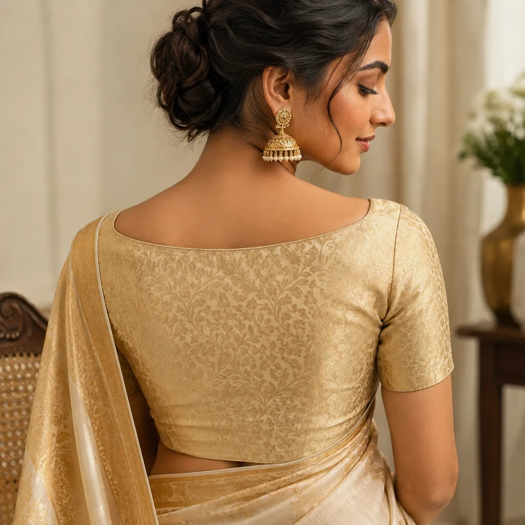 Classic boat neck blouse with elegant embroidered detailing in a flat lay