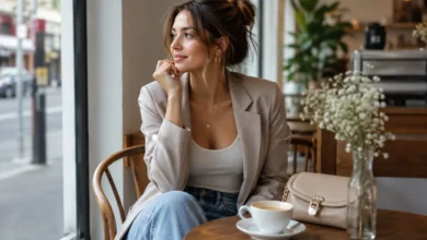 Coffee date outfit ideas for women in a cozy cafe