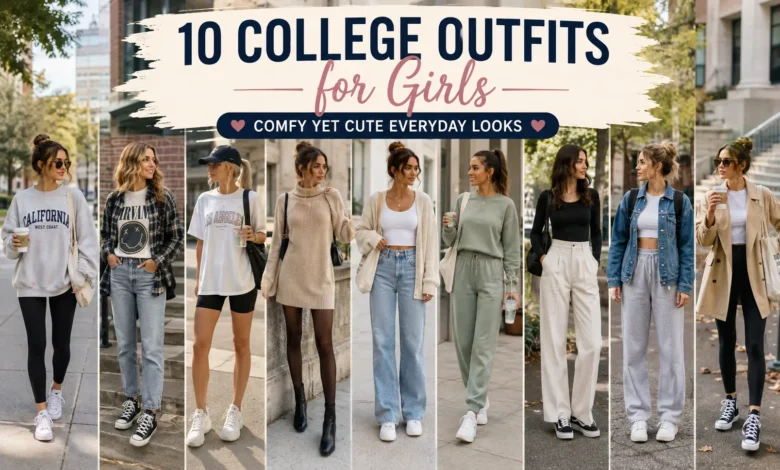 Young women wearing 10 cute and comfortable college outfits for everyday campus style