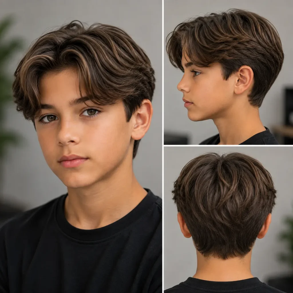 Curtain fringe haircut with soft center-parted layers and tapered sides