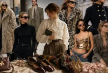 Fall 2026 fashion trends featuring poetcore, ’90s minimalism, plaid, faux fur, metallics, and statement accessories.