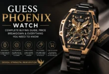 Guess Phoenix watch with bold tonneau case, multifunction dial, and gold detailing