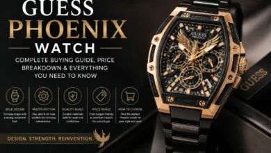 Guess Phoenix watch with bold tonneau case, multifunction dial, and gold detailing