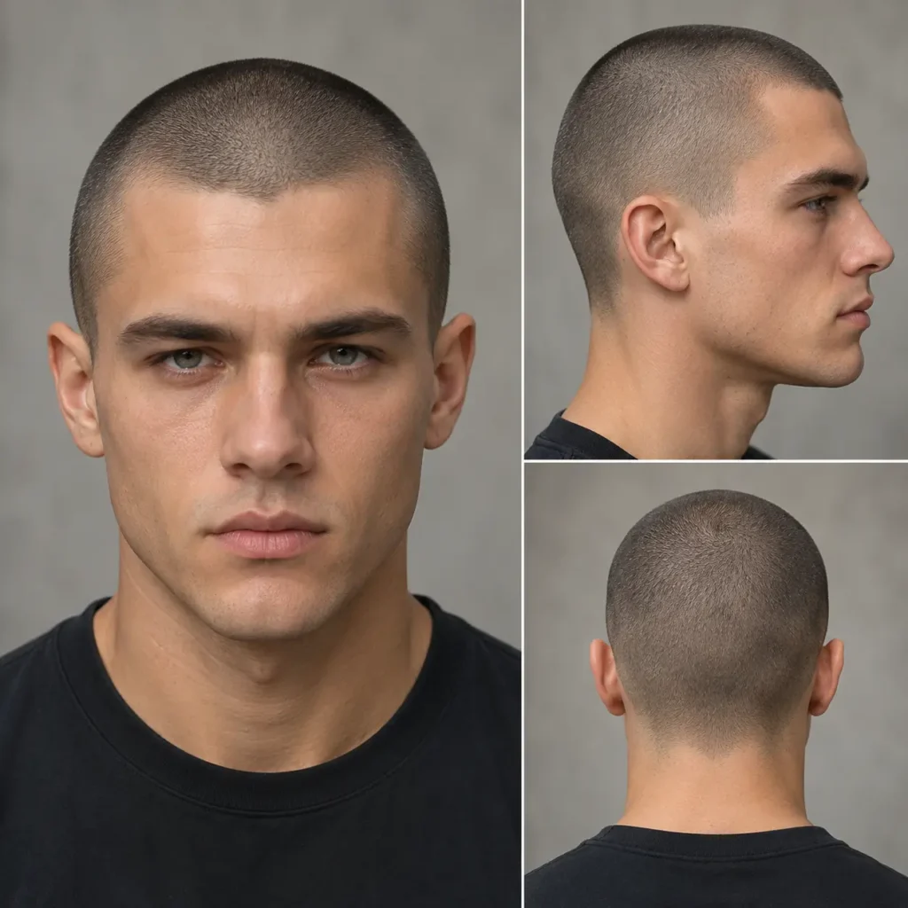 Induction cut with an ultra-short uniform buzz cut for men