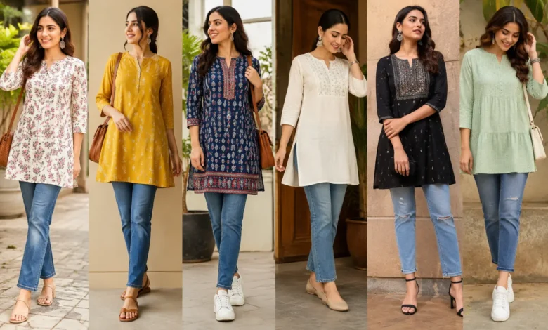 Short kurti with jeans outfit ideas for women