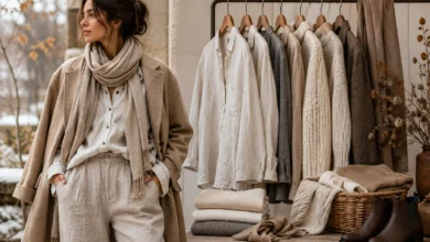 tylish linen clothes for women layered with cozy winter pieces