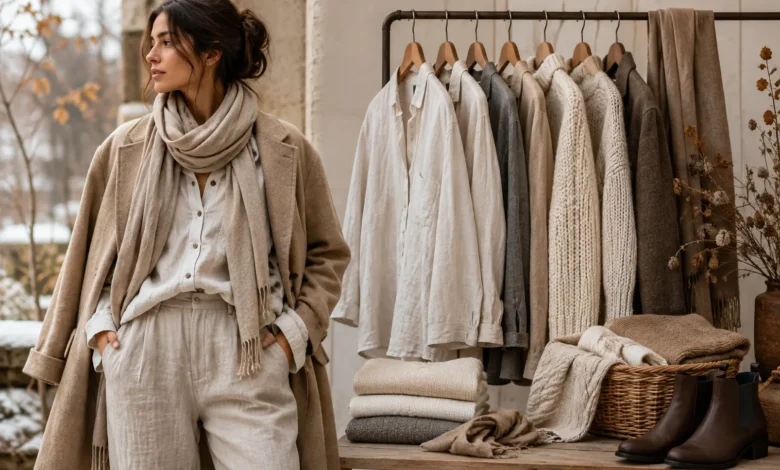tylish linen clothes for women layered with cozy winter pieces