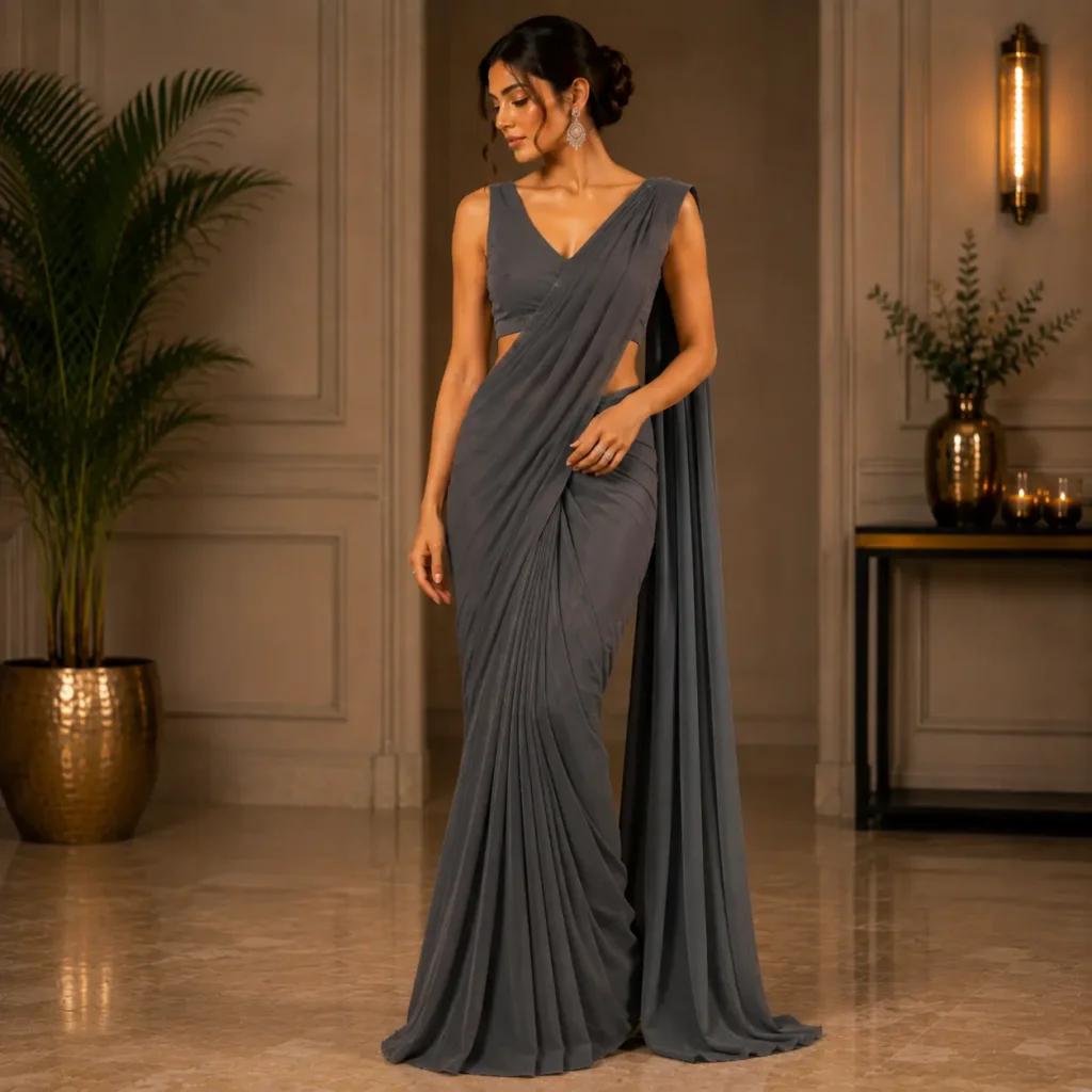 Sophisticated monochrome saree outfit in a stylish single-color look