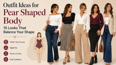 Stylish outfit ideas for a pear shaped body featuring flattering casual, work, and dressy looks for balanced proportions.