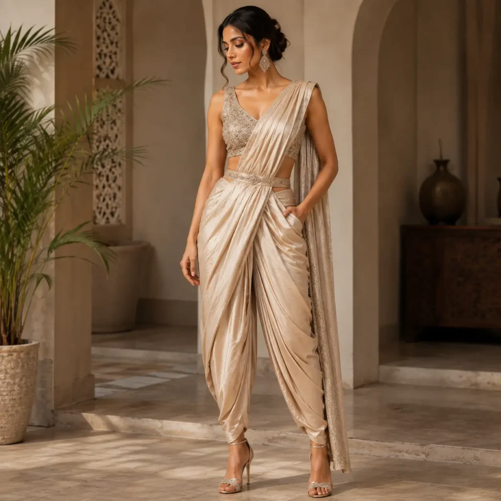 Elegant saree gown or pre-stitched saree dress for women