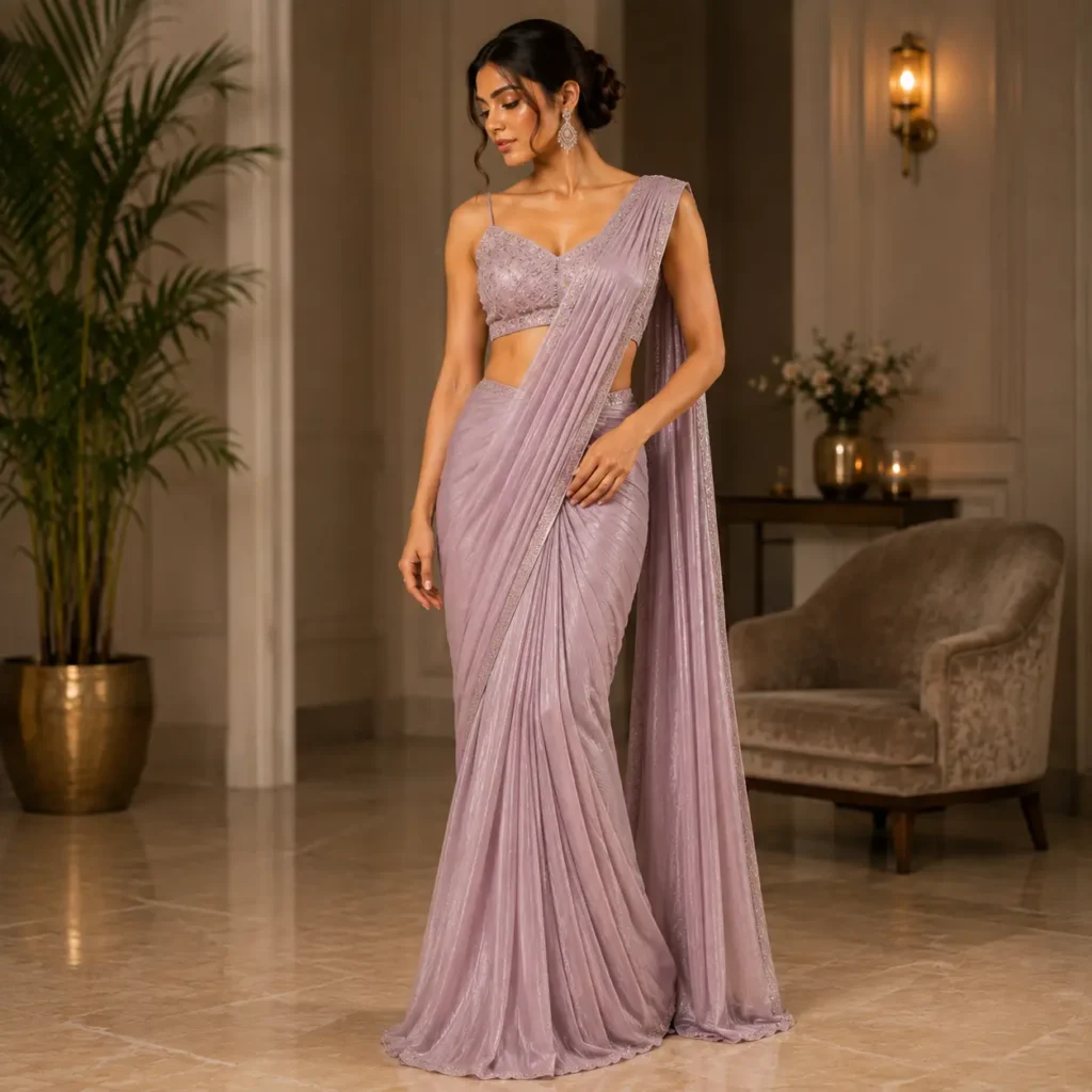 Elegant saree with embellished crop top blouse for women