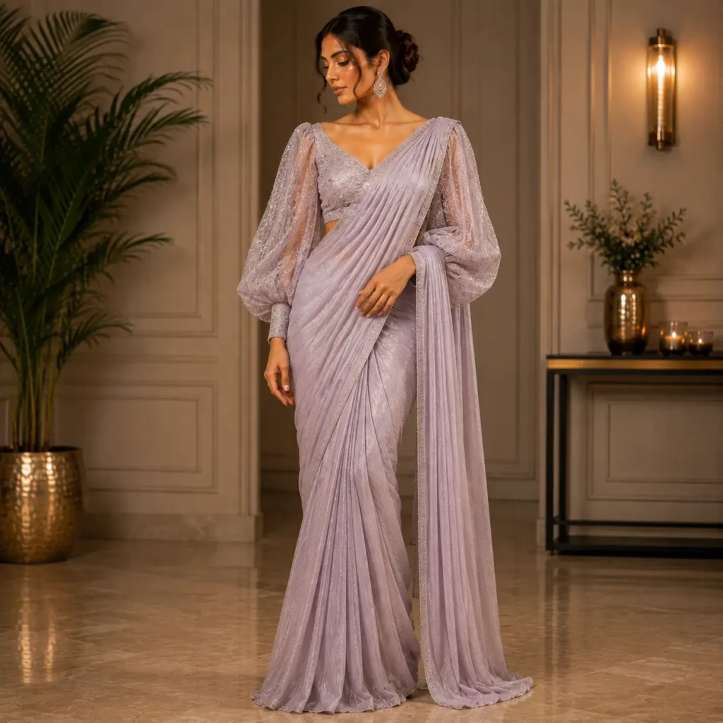Stylish saree with dramatic statement sleeves for women