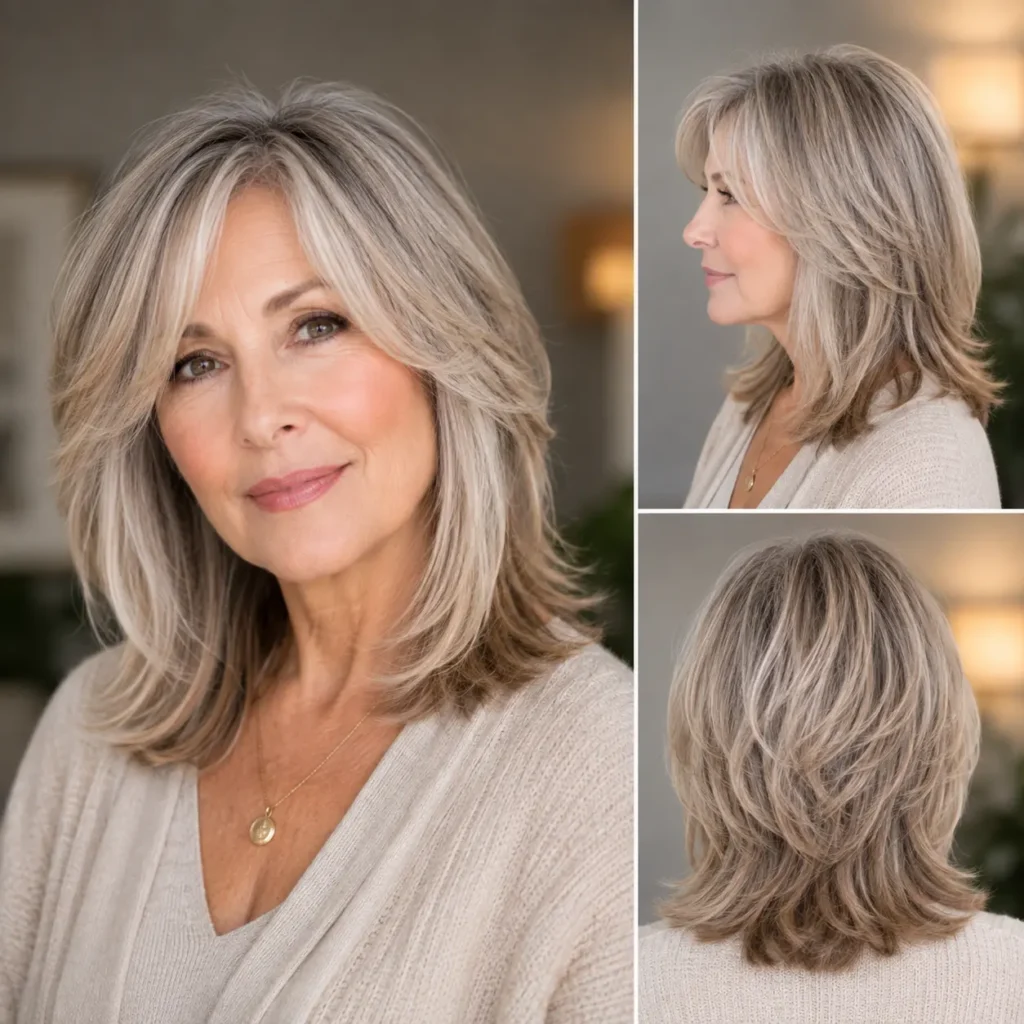 Soft face-framing layered haircut for women over 60 with fine hair