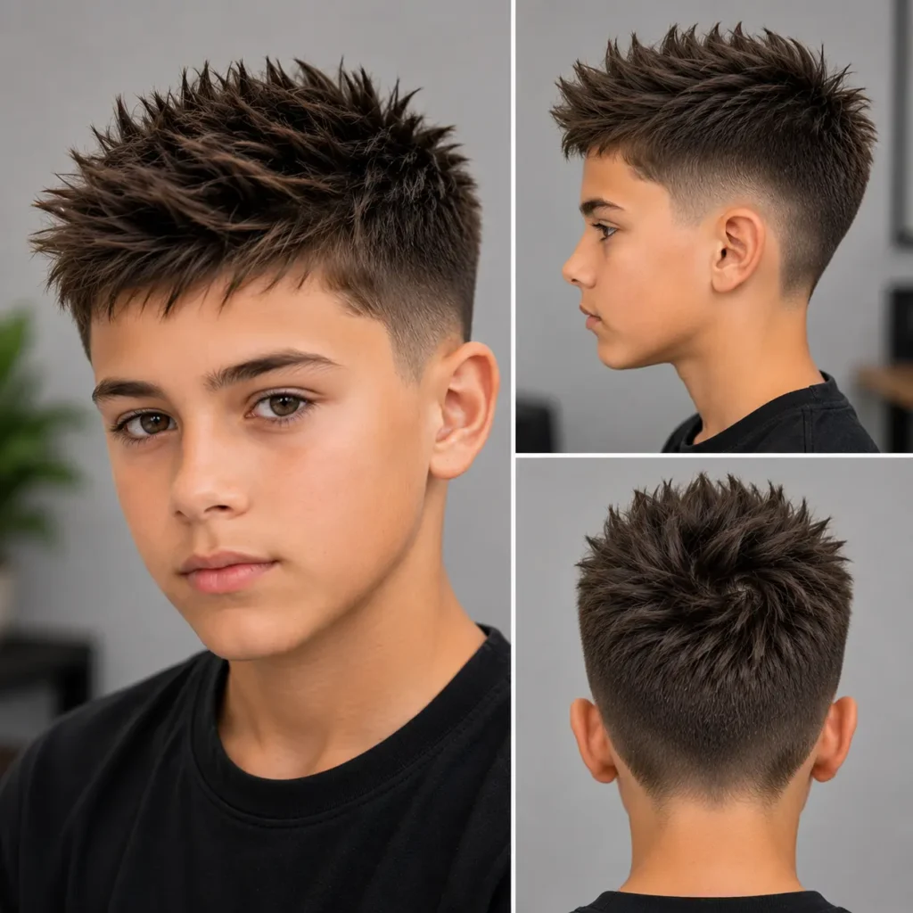 Textured spiky crop haircut with short faded sides