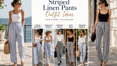 Striped linen pants outfit ideas for women in stylish summer looks