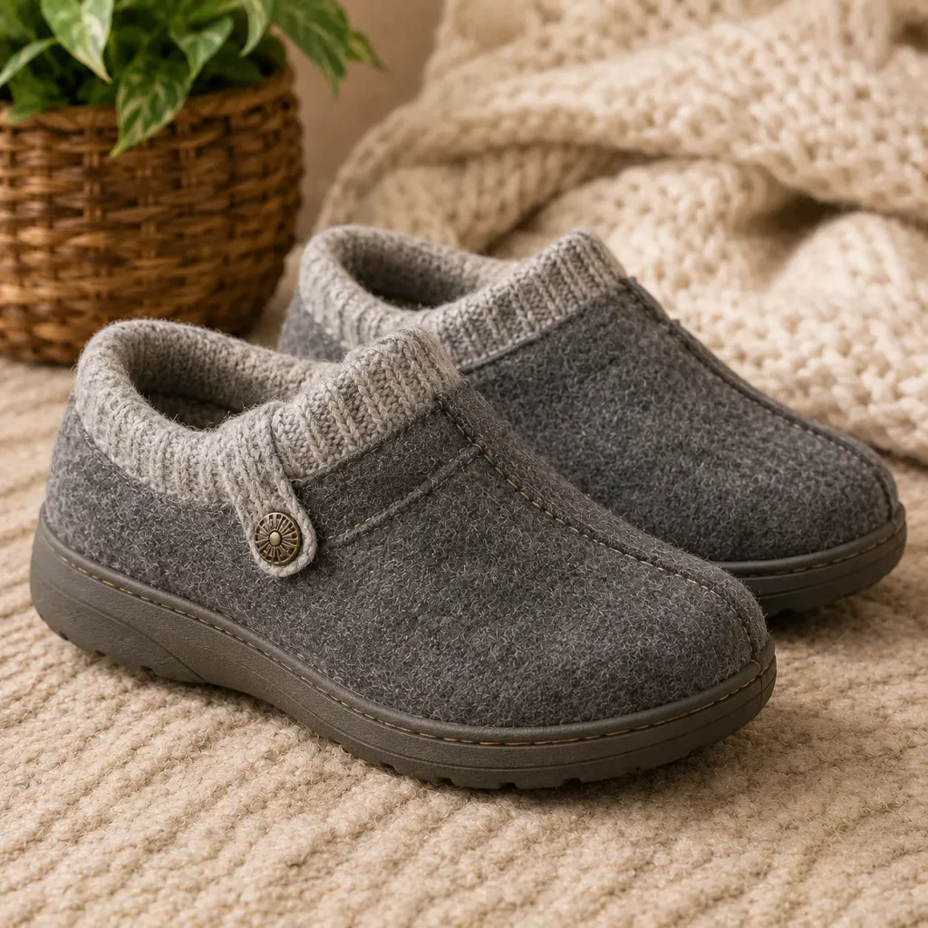 Taos Convertawool gray wool slippers for women with warm lining and comfort sole