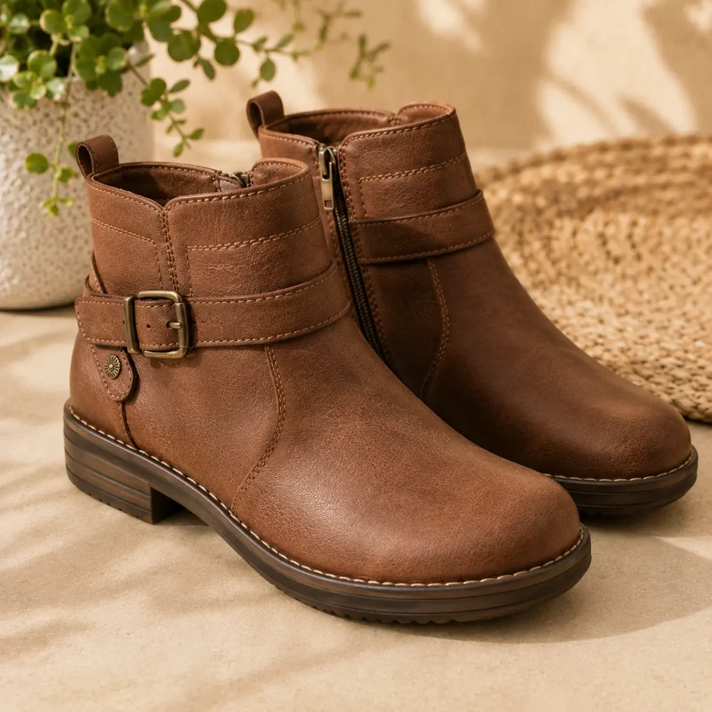 Taos Crave brown leather ankle boots for women with everyday support