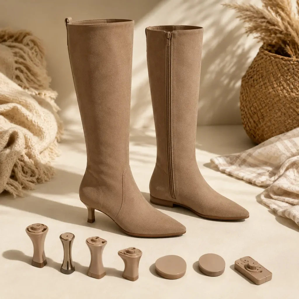 The Blake Boot knee-high convertible boots with interchangeable heel options