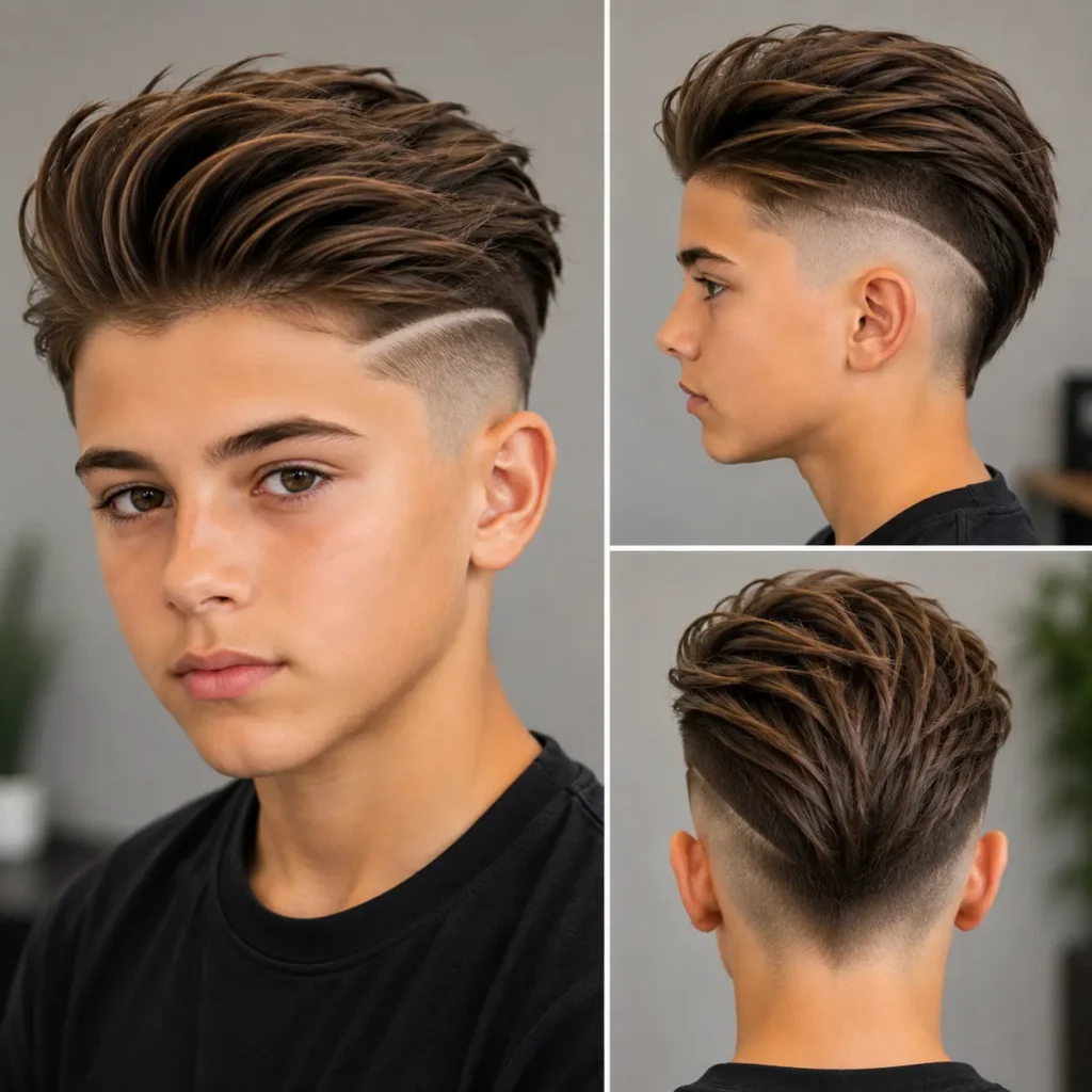 Disconnected undercut hairstyle with long textured top and shaved sides