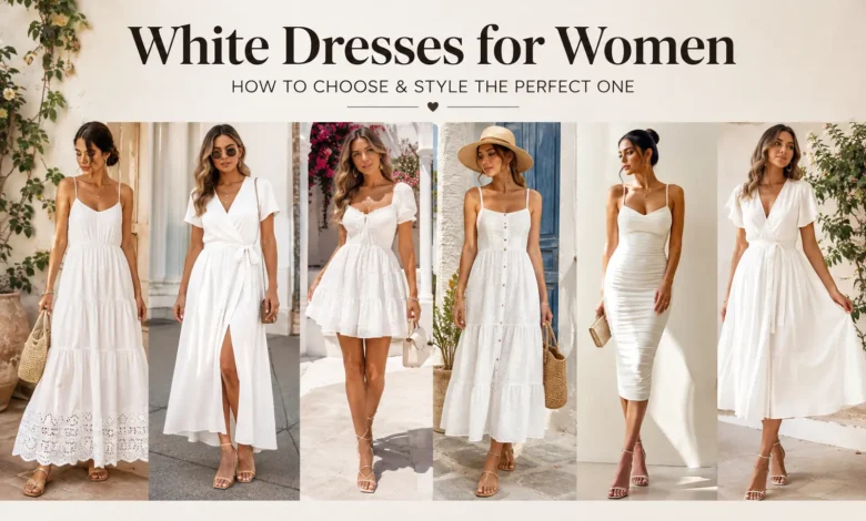 White dresses for women in different styles and silhouettes