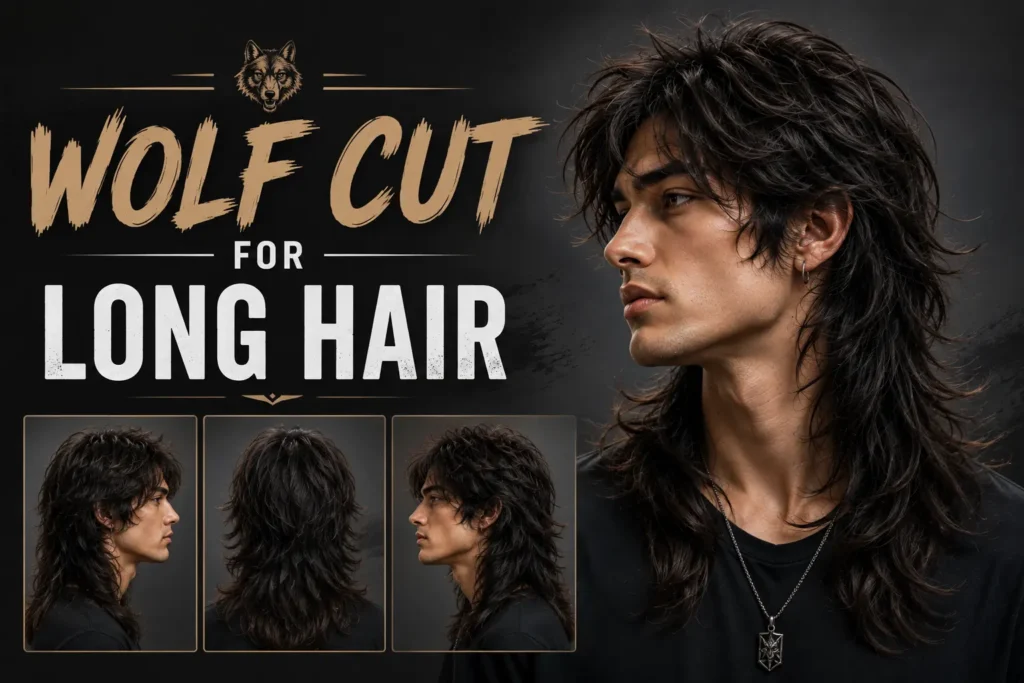 Long wolf cut for men with layered hair and textured volume