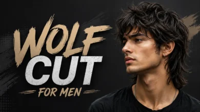 Wolf cut for men with textured layered hairstyle and modern edgy look
