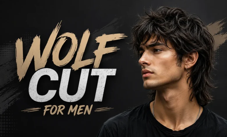 Wolf cut for men with textured layered hairstyle and modern edgy look