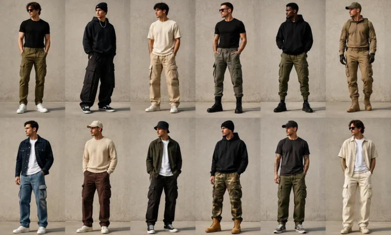 Cargo pants for men in a modern urban streetwear setting