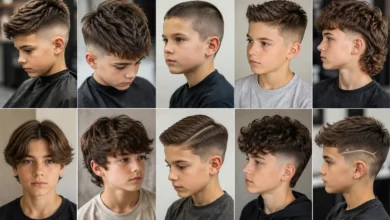 Modern boys haircuts featuring fade, textured crop, quiff, mullet, and other stylish short hairstyles