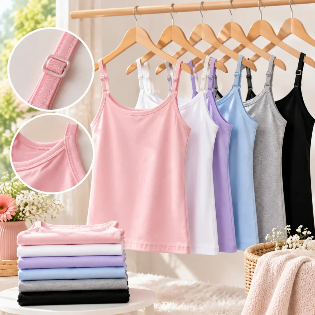 Adjustable strap layering cami for girls with customizable fit and soft everyday comfort