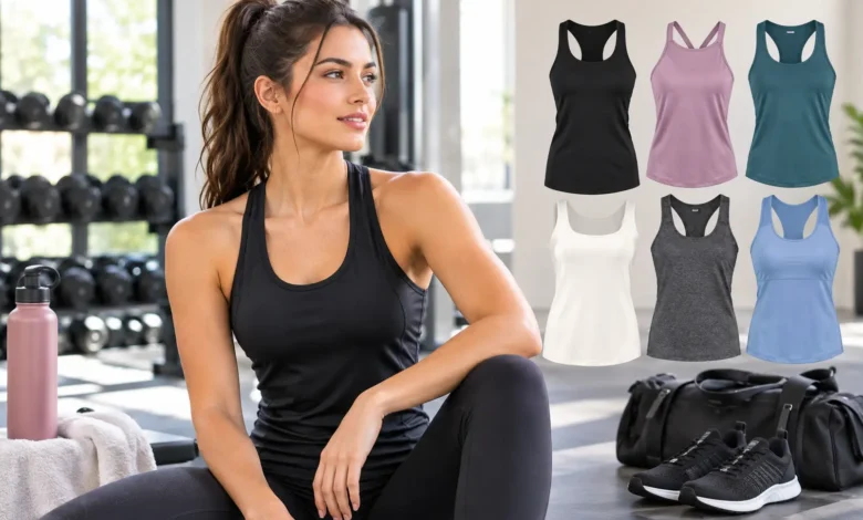 Athletic Tank Top for women in a modern gym workout setting