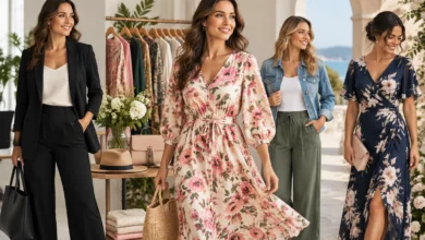 Caroline Morgan women's fashion collection featuring elegant floral dresses, stylish workwear, knitwear and versatile outfits for modern women