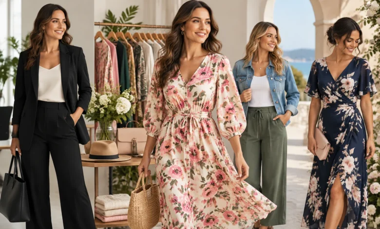 Caroline Morgan women's fashion collection featuring elegant floral dresses, stylish workwear, knitwear and versatile outfits for modern women