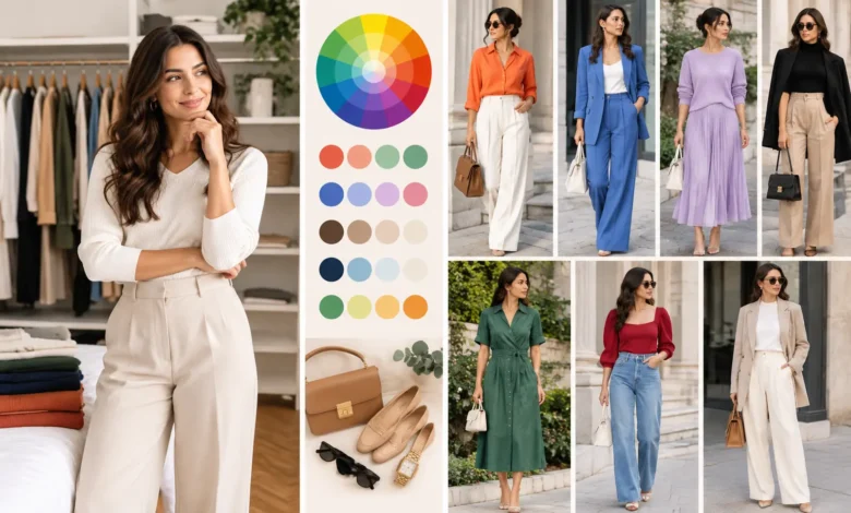 Color combination outfit ideas featuring stylish coordinated fashion looks in complementary and neutral colors