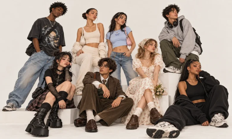 Gen Z outfits featuring Y2K, streetwear, clean girl, dark academia, cottagecore and athleisure styles