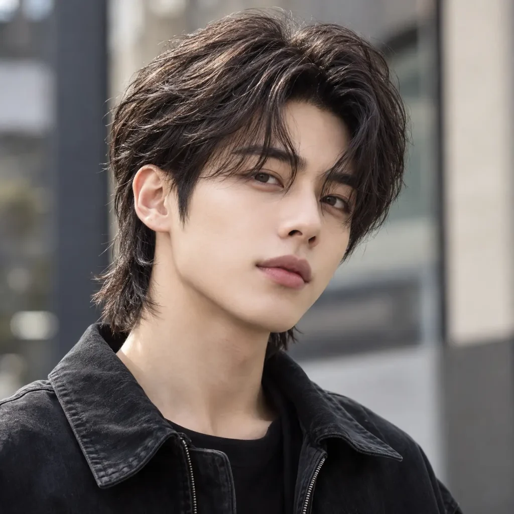 Mullet comma hair with layered back and Korean curved front fringe