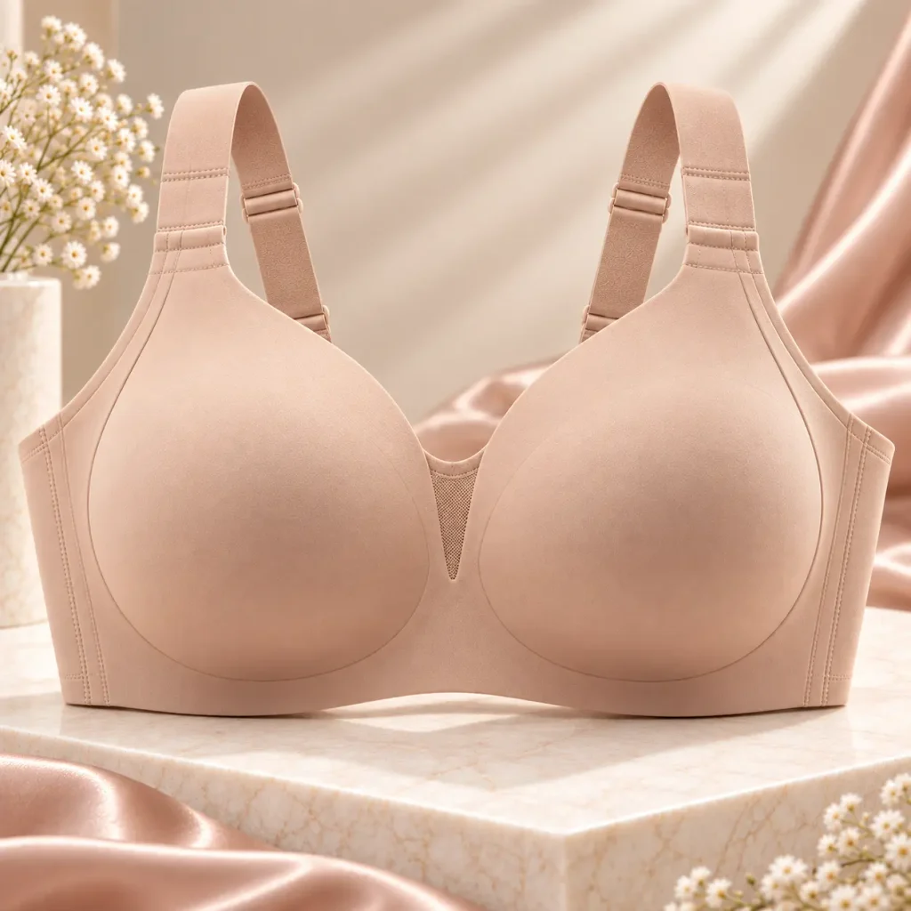 Plus size nude seamless bra with full coverage and wide straps