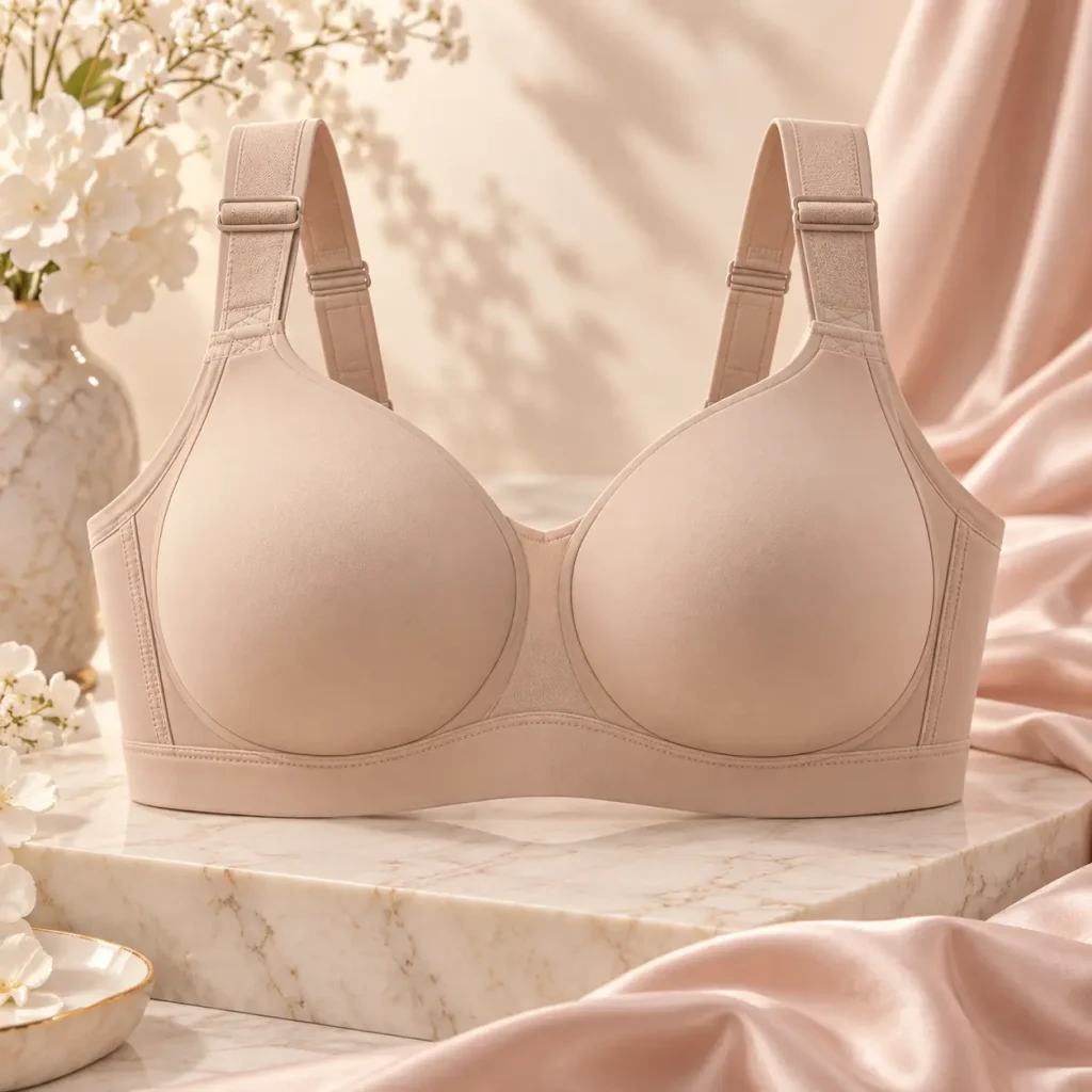 Supportive seamless bra for large bust with wide straps and full cups
