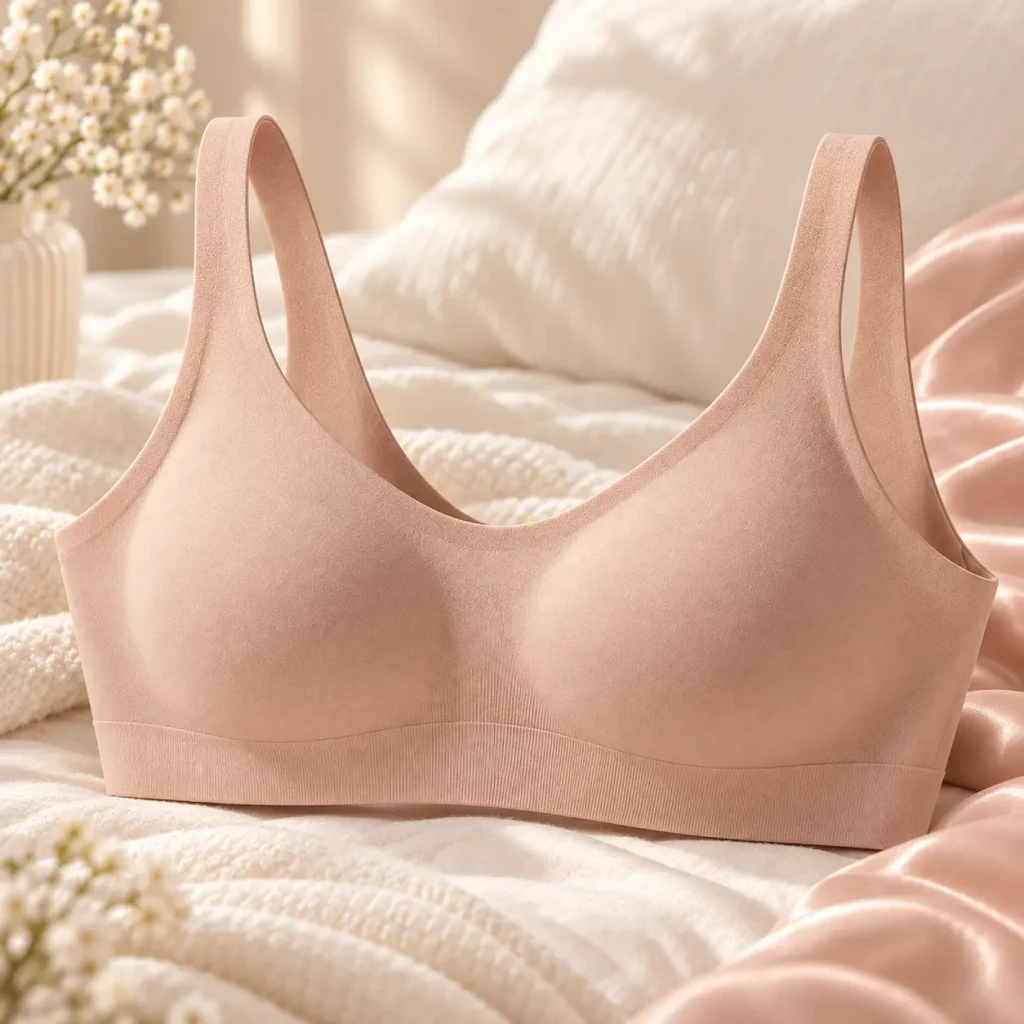 Soft nude seamless sleep bra with wireless comfortable design