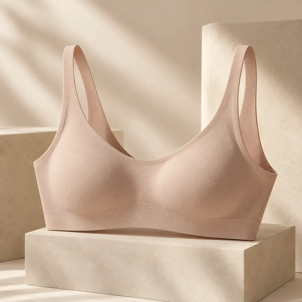 Soft blush seamless bralette with wide straps and smooth finish