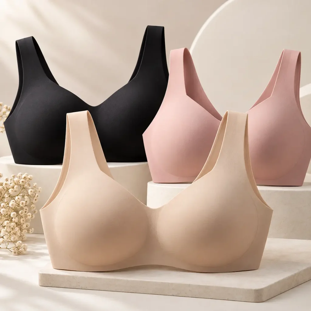 Nude seamless wireless T-shirt bra with smooth molded cups