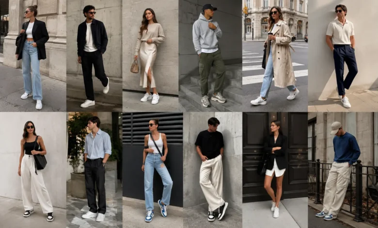 13 sneaker style looks featuring stylish casual and smart-casual outfits