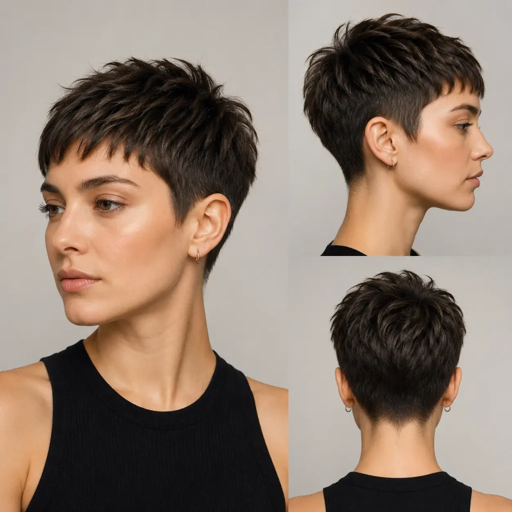 Textured precision crop with a short structured base and softly point-cut top