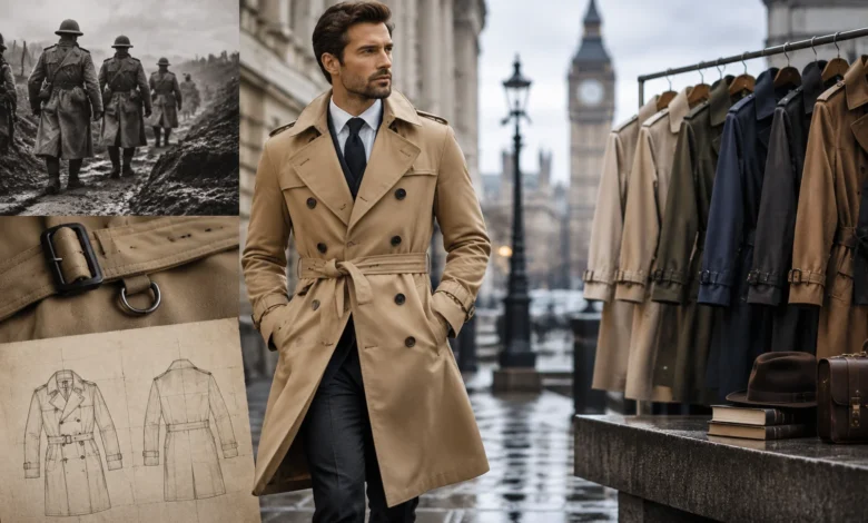 Classic trench coats collection featuring timeless beige, black and leather styles for modern men's fashion